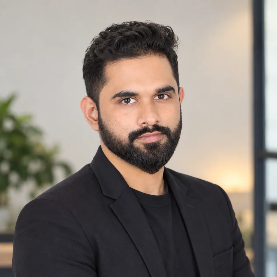 Original photograph of Azharul Islam in a black blazer